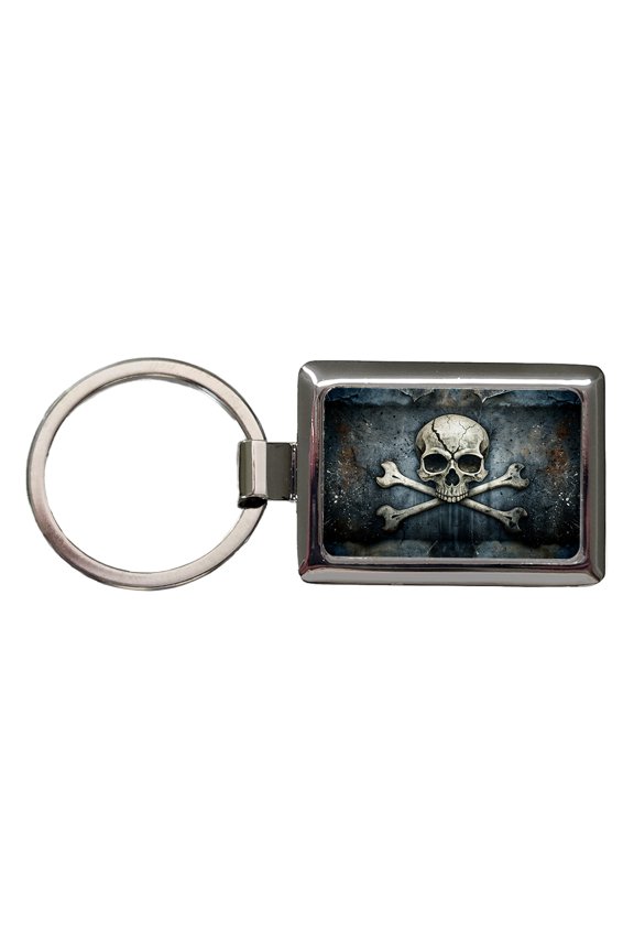 Rustic Skull And Crossbones Pirate Jolly Roger Metal Rectangle Keychain