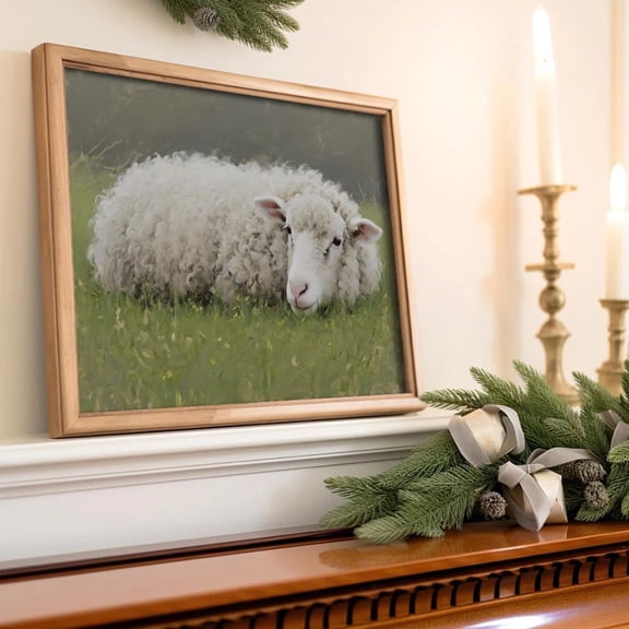 Rustic Sleeping Sheep Art Farmhouse Lamb Home Decor, 16x24 UNFRAMED