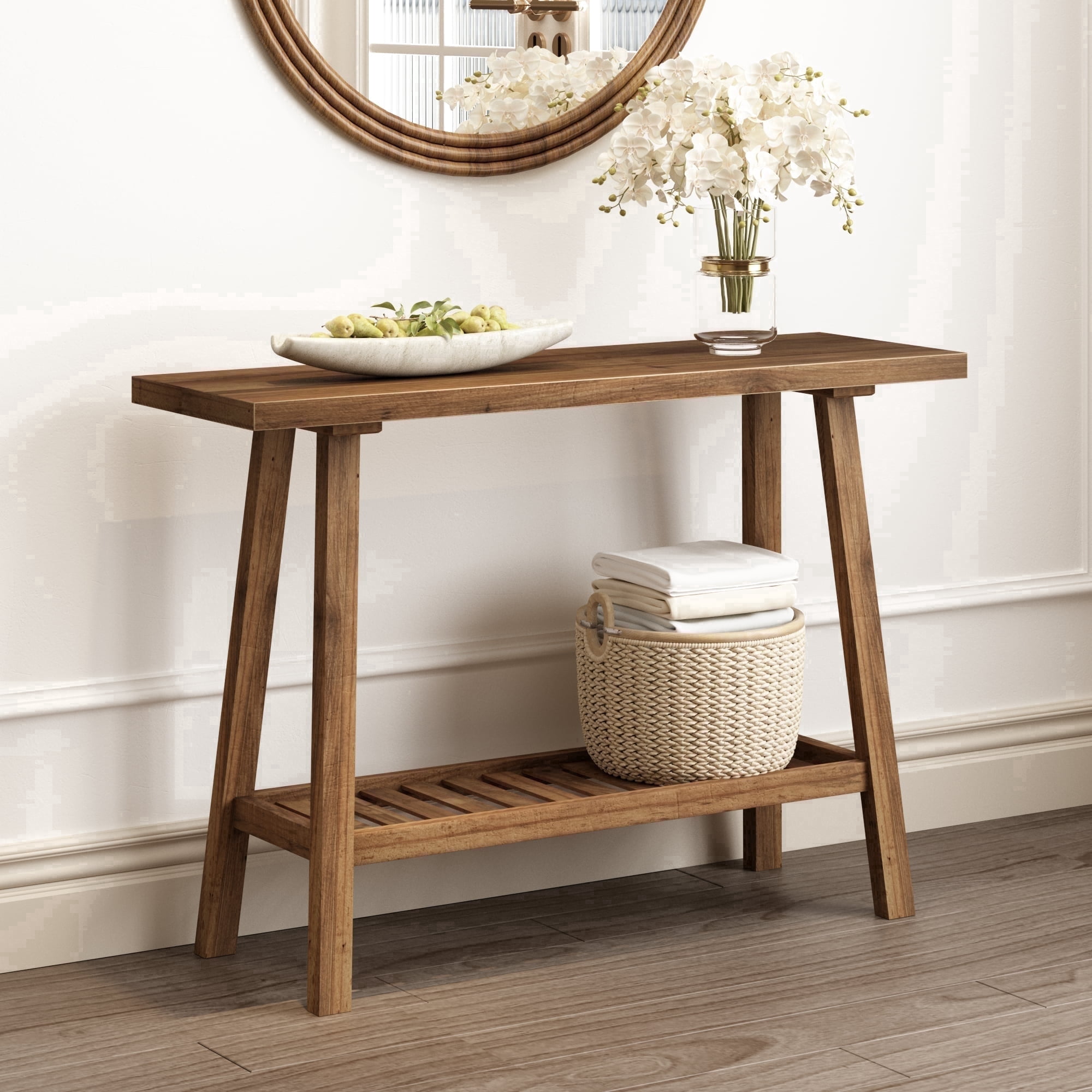 43'' Reclaimed Wood Narrow Entryway Table with Storage Shelf, Slim Console Table for Living Room Indoor Outdoor