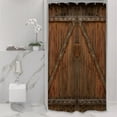 thumbnail image 1 of Rustic Small Stall Barn Door Shower Curtain 36Wx72H Inch Farmhouse Rust Wooden Vintage Wood Plank Country Bathroom Decor Fabric Polyester Waterproof 7 Pack Hooks, 1 of 6