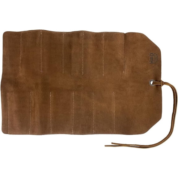 , Rustic Small Tool Roll-Up Bag (10 Slots), Portable Carry-On Pouch, Workshop Storage, Woodworking Tools Organizer, Vintage, Full Grain Leather, Handmade, Swayze Suede