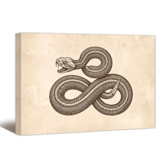 Rustic Snake Illustration Canvas Wall Art Animal Skeleton Picture Print, Vintage Neutral Artwork Minimalist Painting for Bathroom, Home, Living room Decor
