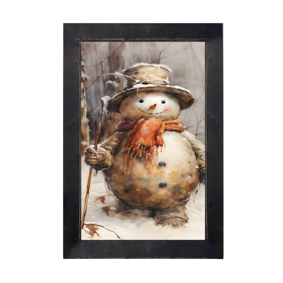 Rustic Snowman - Black Frame 18x36 - Ginger Blue Home