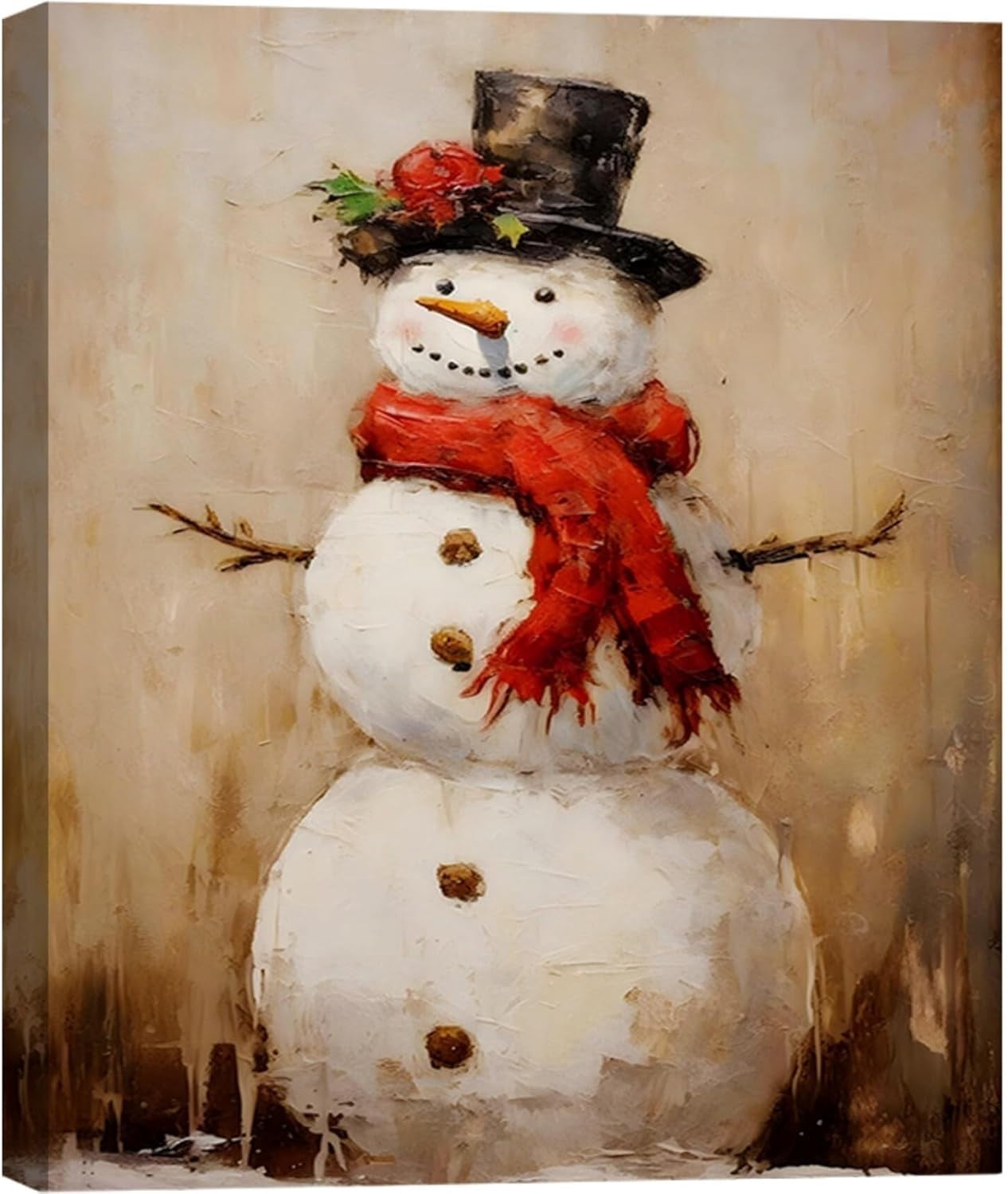 Rustic Snowman Christmas Wall Art, Framed Christmas Pictures for Bedroom & Bathroom Wall Decorations, Farmhouse Winter Scene Painting Canvas Prints for Living Room