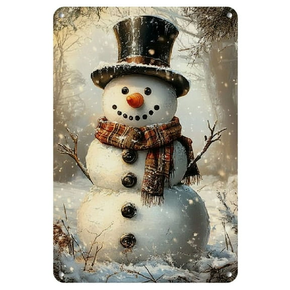 Rustic Snowman Metal Tin Sign, 8x12 Inch, Vintage Christmas Wall Art, Holiday Tin Sign for Home, Bedroom, Office, Study, Cafe, Door, Garage Decoration - 1pc