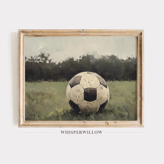 Rustic Soccer Ball,, Sports Decor For Boys Room Or Office, Muted Nature Tones, European Football Home Decor UNFRAMED Poster, Wall Art for Decor, Present, 8x12