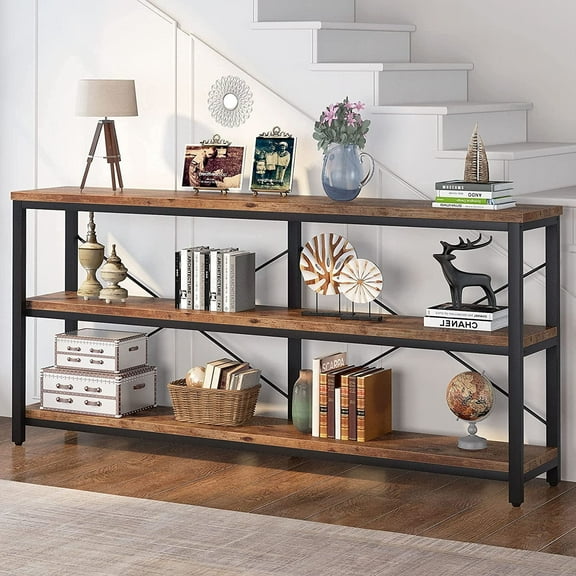 Rustic Sofa Table, 3 Tiers TV Stand Console Table Extra Long TV Console with Storage Shelves for Living Room, Entryway, 70.8-Inch
