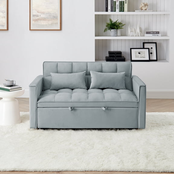 Rustic Sofas, 54.33 inch versatile foldable sofa bed in 3 lengths, modern sofa velvet pull-out bed, adjustable back (Light Gray), Alabaster,Light Gray Modern Sofas,Solid Wood Leather Sofas