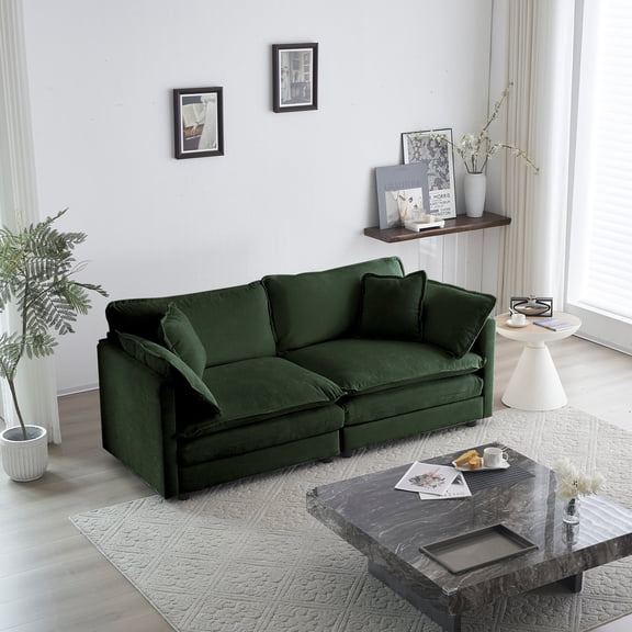 Rustic Sofas, Modern Fabric Loveseat Sofa Couch for Living Room, Upholstered Large Size Deep Seat 2-Seat Sofa with 4 Pillows ,Green Chenille, Green Modern Sofas,Chenille Leather Sofas