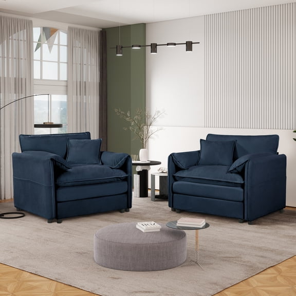 Rustic Sofas (Old:W3163S00008) Oversized Chenille Oversized Accent Chair Set of 2, Comfy Single Sofa Chair with Large Seat , Modern Armchair Reading Chairs for Bedroom, Living Room,Chenille,Blue,Mod