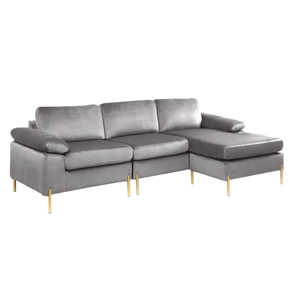 Rustic Sofas, Shannon Velvet Sectional Sofa with Chaise, Gray Modern Sofas,Velvet Leather Sofas, Furniture Primary Living Space Sofas
