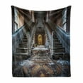 thumbnail image 1 of Rustic Soft Flannel Fleece Blanket, Destroyed Main Entrance Hallway of Ravaged Opera House with Symmetric Stairs Photo, Cozy Plush for Indoor and Outdoor Use, 50" x 70", Brown Beige, by Ambesonne, 1 of 6