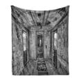 thumbnail image 1 of Rustic Soft Flannel Fleece Blanket, Interior of an Antique Aged Railway Wagon Burnt Destruction Decay Photography, Cozy Plush for Indoor and Outdoor Use, 70" x 90", Black and White, by Ambesonne, 1 of 5