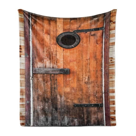 Rustic Soft Flannel Fleece Blanket, Photograph of Antique Knotted Pine Wood with Control Window Lumber Nature Design, Cozy Plush for Indoor and Outdoor Use, 60" x 80", Caramel Brown, by Ambesonne