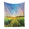 thumbnail image 1 of Rustic Soft Flannel Fleece Blanket, Rainbow in Sky over Wheat Field at Sunset Natural Paradise Rural Life Illustration, Cozy Plush for Indoor and Outdoor Use, 70" x 90", Green Yellow, by Ambesonne, 1 of 5