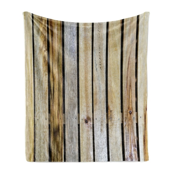 Rustic Soft Flannel Fleece Blanket, Vintage Timber Fence of Country Rough Rural House Cabin Village Mother Earth Nature Print, Cozy Plush for Indoor and Outdoor Use, 50" x 70", Brown, by Ambesonne