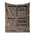 thumbnail image 1 of Rustic Soft Flannel Fleece Blanket, Vintage Wooden Italian Countryside Cottage Door Row Structured Region Style Picture, Cozy Plush for Indoor and Outdoor Use, 50" x 60", Umber Brown, by Ambesonne, 1 of 5