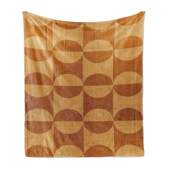 Rustic Soft Flannel Fleece Throw Blanket, Abstract Style Oak Plank Pattern with Tiled Bound Lines and Oval Curves Image, Cozy Plush for Indoor and Outdoor Use, 60" x 80", Orange and Tan, by Ambesonne