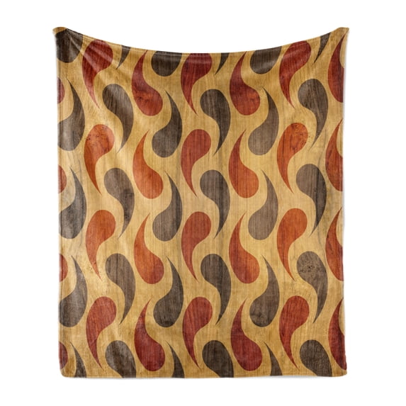Rustic Soft Flannel Fleece Throw Blanket, Abstract Style Tadpole Patterns Tiling of Wavy Shapes Ornamental Artwork Print, Cozy Plush for Indoor and Outdoor Use, 70" x 90", Brown Black, by Ambesonne