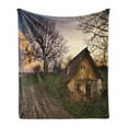 thumbnail image 1 of Rustic Soft Flannel Fleece Throw Blanket, Battered Stone House in a Field Messy Shed Building Provincial Pastoral Concept, Cozy Plush for Indoor and Outdoor Use, 50" x 70", Multicolor, by Ambesonne, 1 of 5