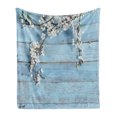 thumbnail image 1 of Rustic Soft Flannel Fleece Throw Blanket, Branch Blooming Warm Season Flowers on Wooden Fragility of Spring, Cozy Plush for Indoor and Outdoor Use, 50" x 60", White Pale Blue, by Ambesonne, 1 of 5