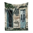 thumbnail image 1 of Rustic Soft Flannel Fleece Throw Blanket, Doors of Old Rock House French Frame Details in Countryside European Past Theme, Cozy Plush for Indoor and Outdoor Use, 50" x 60", Teal Grey, by Ambesonne, 1 of 6