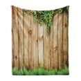 thumbnail image 1 of Rustic Soft Flannel Fleece Throw Blanket, Fresh Spring Season Grass and Leaf Plant over Old Wood Fence Garden Field Photo, Cozy Plush for Indoor and Outdoor Use, 50" x 70", Green Brown, by Ambesonne, 1 of 5