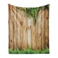 thumbnail image 1 of Rustic Soft Flannel Fleece Throw Blanket, Fresh Spring Season Grass and Leaf Plant over Old Wood Fence Garden Field Photo, Cozy Plush for Indoor and Outdoor Use, 60" x 80", Green Brown, by Ambesonne, 1 of 5