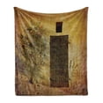 thumbnail image 1 of Rustic Soft Flannel Fleece Throw Blanket, Historical Italian Door of Stone House Mediterranean Picturesque Heritage, Cozy Plush for Indoor and Outdoor Use, 50" x 70", Amber Brown, by Ambesonne, 1 of 6