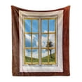 thumbnail image 1 of Rustic Soft Flannel Fleece Throw Blanket, Meadow Grass with Tree Through Window Countryside Rural Cottage Flourishing Image, Cozy Plush for Indoor and Outdoor Use, 70" x 90", Multicolor, by Ambesonne, 1 of 6