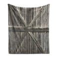 thumbnail image 1 of Rustic Soft Flannel Fleece Throw Blanket, Old Wooden Door with Planks Rustic Country Life Themed Architecture Building Doorway, Cozy Plush for Indoor and Outdoor Use, 50" x 70", Taupe, by Ambesonne, 1 of 5