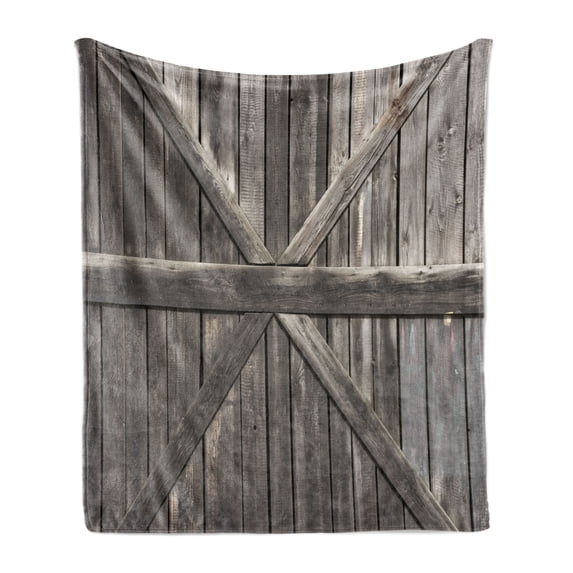 Rustic Soft Flannel Fleece Throw Blanket, Old Wooden Door with Planks Rustic Country Life Themed Architecture Building Doorway, Cozy Plush for Indoor and Outdoor Use, 70" x 90", Taupe, by Ambesonne