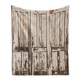 thumbnail image 1 of Rustic Soft Flannel Fleece Throw Blanket, Vintage House Entrance Vertical Old Planks Distressed Weathered Hardwood Design, Cozy Plush for Indoor and Outdoor Use, 50" x 70", Brown White, by Ambesonne, 1 of 5