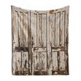 thumbnail image 1 of Rustic Soft Flannel Fleece Throw Blanket, Vintage House Entrance Vertical Old Planks Distressed Weathered Hardwood Design, Cozy Plush for Indoor and Outdoor Use, 60" x 80", Brown White, by Ambesonne, 1 of 5