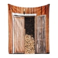 thumbnail image 1 of Rustic Soft Flannel Fleece Throw Blanket, Weathered Barn Firewood Countryside Village Storage Garden Rural Life Concept, Cozy Plush for Indoor and Outdoor Use, 60" x 80", Orange Brown, by Ambesonne, 1 of 6