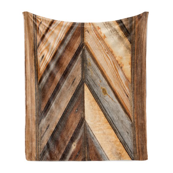 Rustic Soft Flannel Fleece Throw Blanket, Wooden Fence Vintage and Grunge Gardening Themed Natural Rural Pastoral Print, Cozy Plush for Indoor and Outdoor Use, 50" x 60", Brown, by Ambesonne