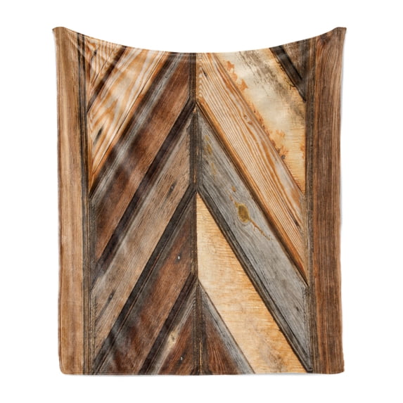 Rustic Soft Flannel Fleece Throw Blanket, Wooden Fence Vintage and Grunge Gardening Themed Natural Rural Pastoral Print, Cozy Plush for Indoor and Outdoor Use, 60" x 80", Brown, by Ambesonne