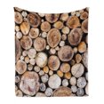 thumbnail image 1 of Rustic Soft Flannel Fleece Throw Blanket, Wooden Logs Background Circular Shaped Oak Tree Life and Growth Theme Print, Cozy Plush for Indoor and Outdoor Use, 50" x 70", Pale Sand Brown, by Ambesonne, 1 of 6