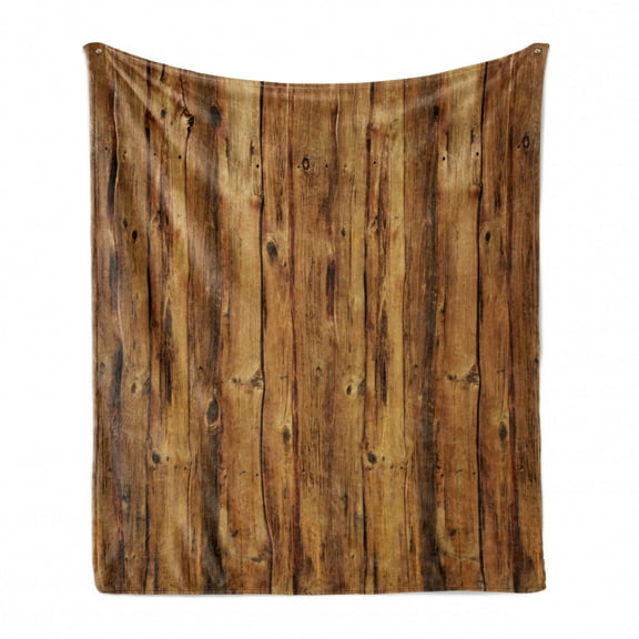 Rustic Soft Flannel Fleece Throw Blanket, Wooden Texture Image Nature Forest Trees Pattern with Rough Design Timber Print, Cozy Plush for Indoor and Outdoor Use, 60" x 80", Brown, by Ambesonne