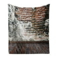 thumbnail image 1 of Rustic Soft Flannel Fleece Throw Blanket, Worn Looking Wall Photograph with Wooden Floors Building Structure, Cozy Plush for Indoor and Outdoor Use, 70" x 90", Cinnamon Black White, by Ambesonne, 1 of 6