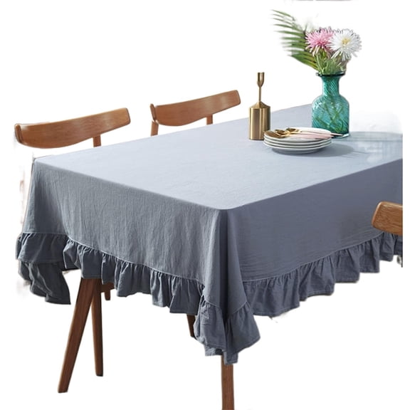 Rustic Solid Color Ruffled Cotton Linen Tablecloth - Vintage Flounce Simple Style Table Cover for Wedding - Party Decor Tabletop Indoor Outdoor