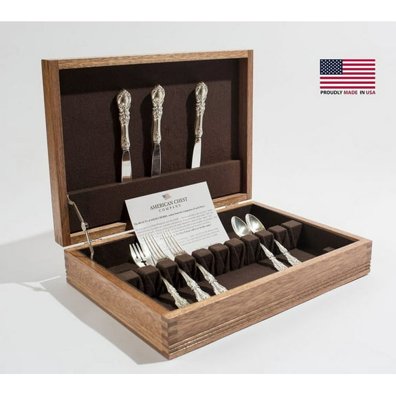 Rustic Solid Mahogany New England Flatware Chest with Tarnish Resistant BROWN Flannel Linings