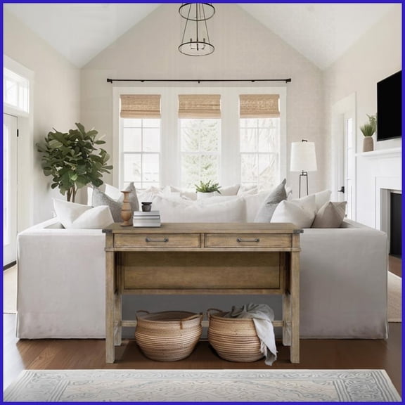 Rustic Solid Wood Coffee Table with 2 Drawers - Stylish Storage for Living Room & Mudroom