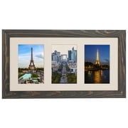 Rustic Solid Wood Collage Photo Frame 8x16 – Display Three (3) 4x6 Pictures with Mat, Horizontal/ Vertical for Wall and