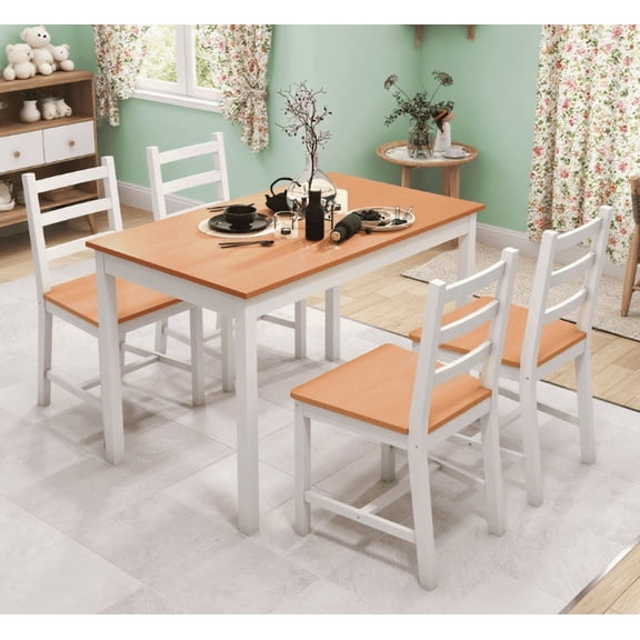 Rustic Solid Wood Dining Table Set for 4 - White 42.5" Kitchen & Dining Room Furniture, Compact & Easy Clean - Perfect for Homes, Apartments, Cafes
