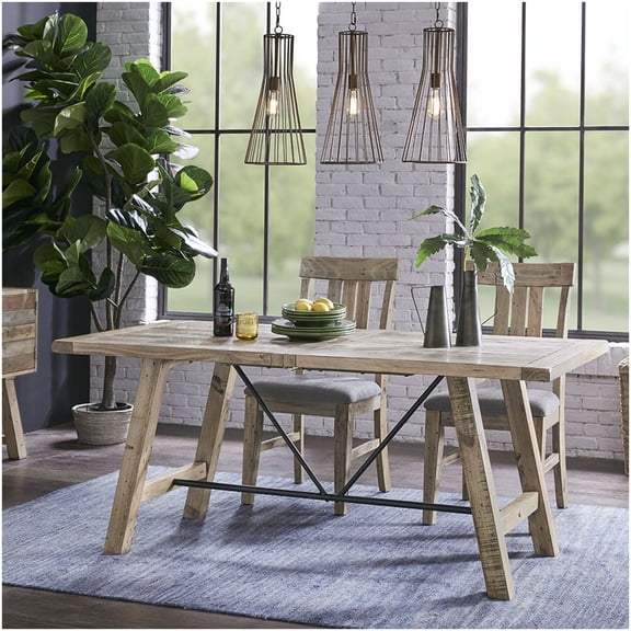Rustic Solid Wood Dining Table with Metal Legs, 72 Inch Long Farmhouse Table for Kitchen and Dining Room