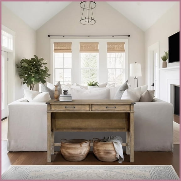 Rustic Solid Wood Frame Coffee Table with 2 Drawers & Veneer Top for Living Room, Stylish Storage & Casual Charm