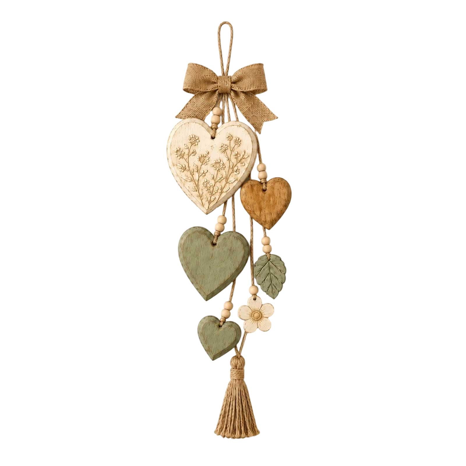 Rustic Solid Wood Heart Wall Hanging, Farmhouse Burlap Bow Decor with Distressed Wooden Hearts &amp; Pendants, Romantic Art for Bedroom &amp; Home Room, Vintage Charm Art Decor Signs deal from Walmart