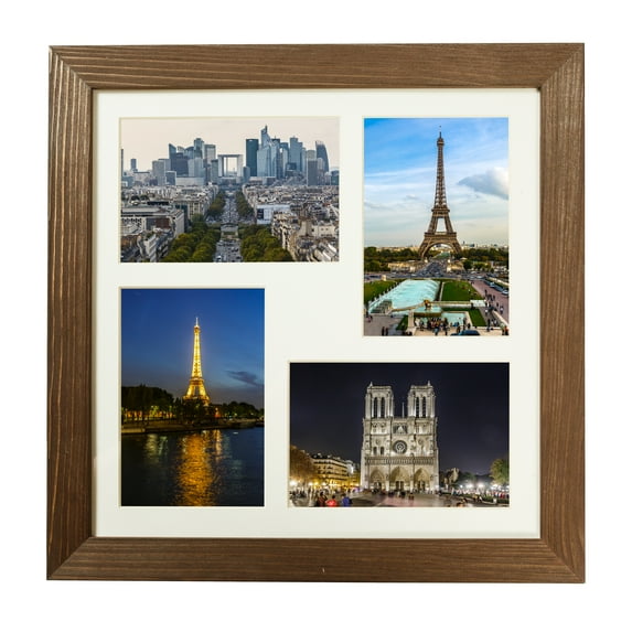 Rustic Solid Wood Square Collage Photo Frame 12x12 inch – Display Four (4) 4x6 inch Pictures with Mat for Wall Hanging - Brown Wenge