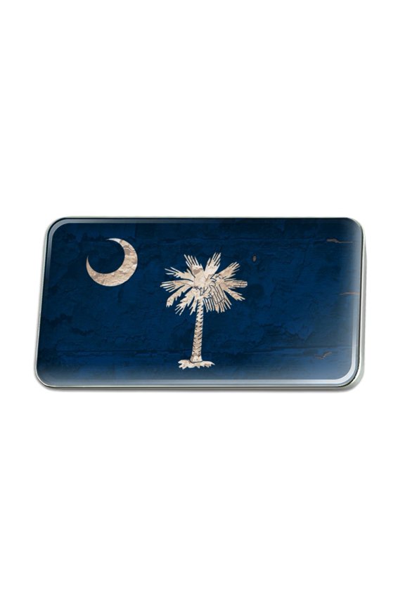 Rustic South Carolina State Flag Distressed USA Metal Rectangle Lapel Hat Pin Tie Tack Pinback